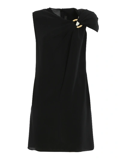 Shop Versace Ring Buckle Draped Dress In Black