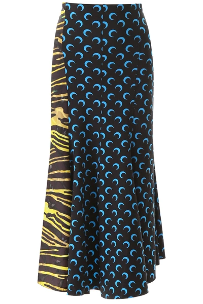 Shop Marine Serre Jersey Midi Skirt In Aom Blue Amphibian Zebra (black)