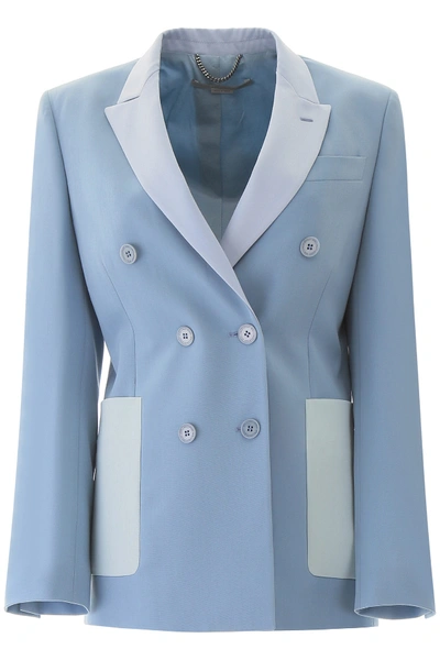 Shop Stella Mccartney Two-tone Double-breasted Blazer In Mineral Blue (light Blue)