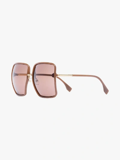 Shop Fendi Brown Square Frame Sunglasses In Black
