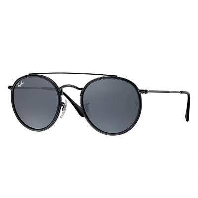 Shop Ray Ban Round Double Bridge Sunglasses Black Frame Blue Lenses 51-22
