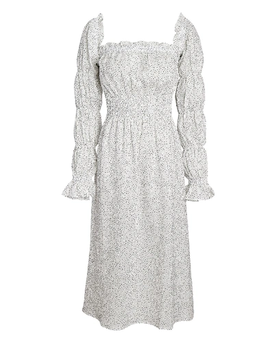 SLEEPER Michelin Off The outlet Shoulder Shirred Micro Dot Linen Midi Dress