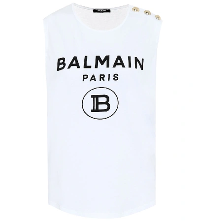 Shop Balmain Logo Cotton-jersey Top In White