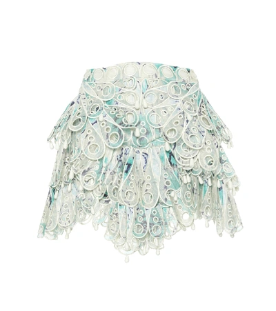 Shop Zimmermann Glassy Embroidered Tiered Miniskirt In Blue