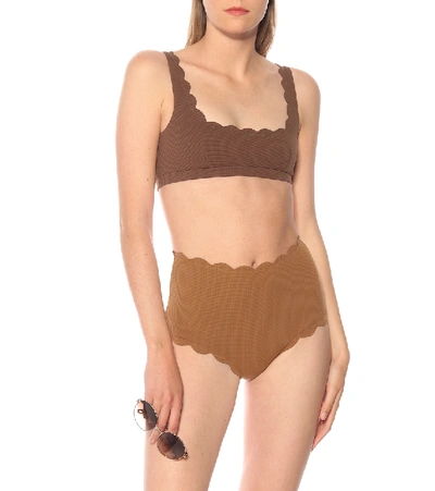 Shop Marysia Mini Palm Springs Bikini Top In Brown
