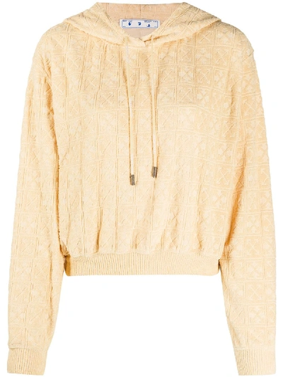 Shop Off-white Jacquard Cropped Hoodie In Neutrals