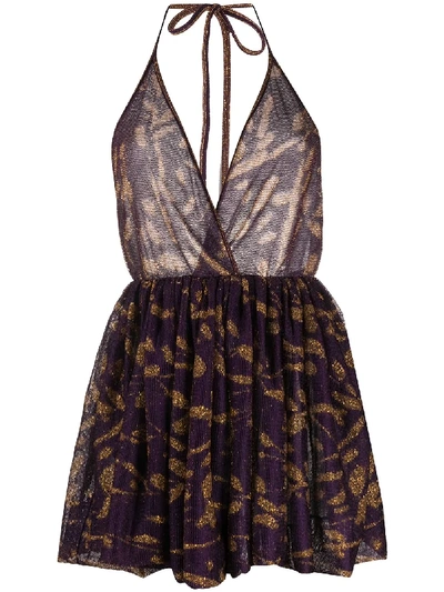 Shop Missoni Halter Neck Metallic Knit Dress In Purple