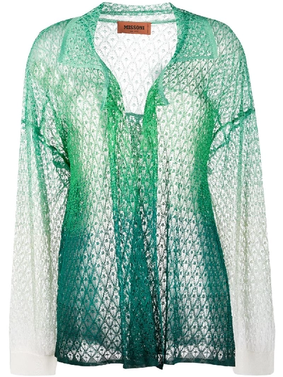Shop Missoni Fine Knit Cardigan In Green