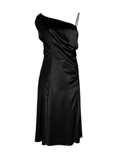 Shop Versace Draped Asymetrical Slip Dress In Black