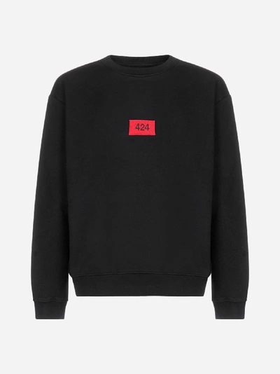 Shop 424 Logo Cotton Sweatshirt In Black
