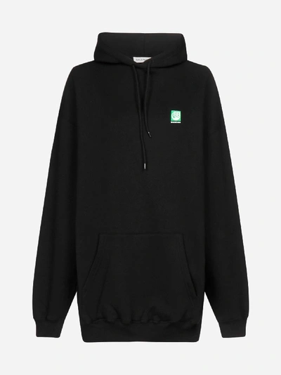 Shop Balenciaga Logo Oversized Cotton Hoodie