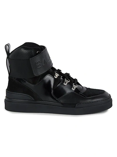 Shop Balmain Leather High-top Logo Sneaker In Black