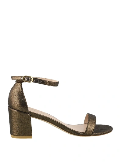 Shop Stuart Weitzman Simple Lame Velvet Sandals In Bronze