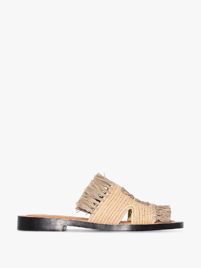 Shop Loewe Raffia Logo Sandals - Women's - Raffia/leather In Brown