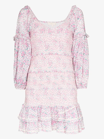 Shop Loveshackfancy Floral Print Ruffle Cotton Dress In Pink