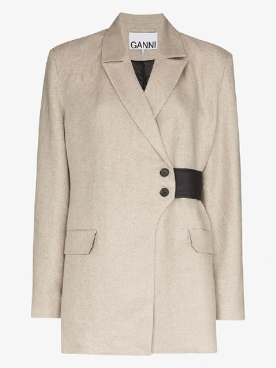 Shop Ganni Wrap Linen Blazer In Neutrals