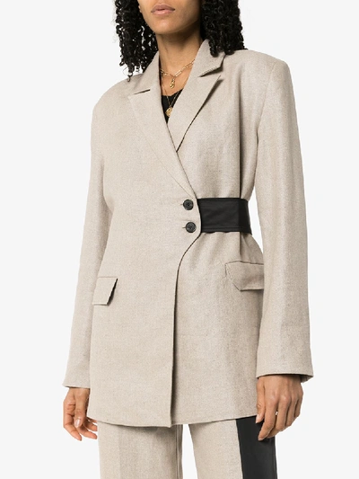 Shop Ganni Wrap Linen Blazer In Neutrals