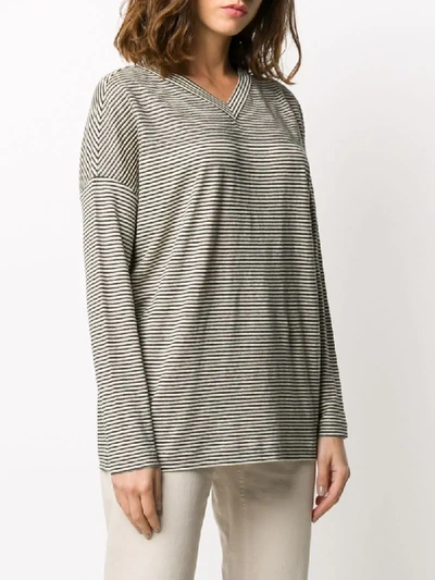 Shop Brunello Cucinelli Striped V-neck T-shirt In Neutrals