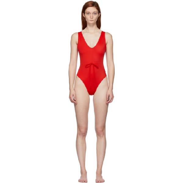 solid and striped red one piece