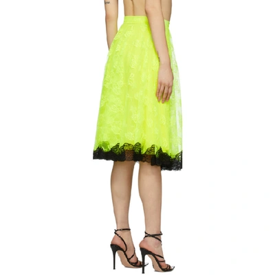 Shop Christopher Kane Yellow Lace Midi Skirt In Neon Yellow