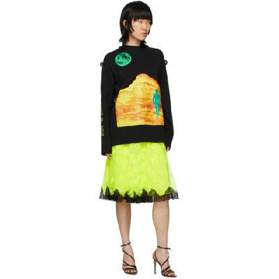 Shop Christopher Kane Yellow Lace Midi Skirt In Neon Yellow