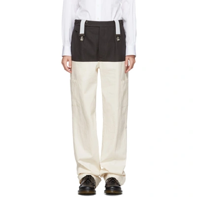 Shop Raf Simons Brown And Off-white Wool Horizontal Cut Trousers In 06613 D Bro