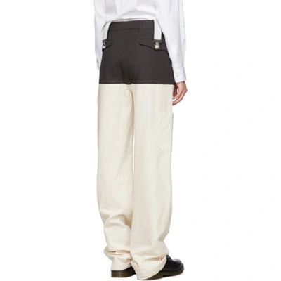 Shop Raf Simons Brown And Off-white Wool Horizontal Cut Trousers In 06613 D Bro