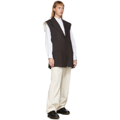 Shop Raf Simons Brown And Off-white Wool Horizontal Cut Trousers In 06613 D Bro