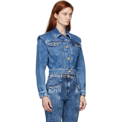 Shop Versace Blue Denim Crop Jacket In A8119 Blue