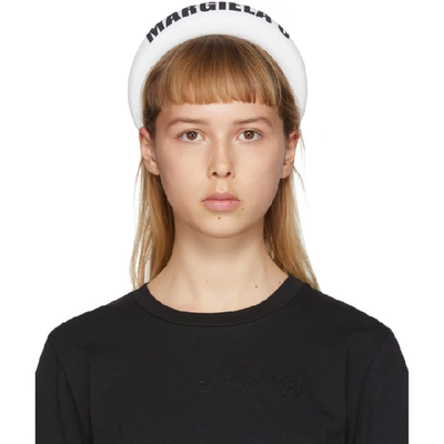 Shop Mm6 Maison Margiela White Logo Headband In 961 Pearl