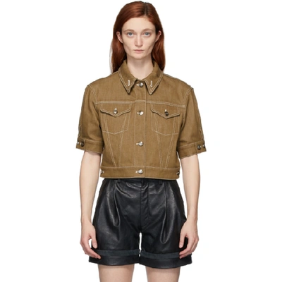 Shop Chloé Chloe Brown Denim Short Sleeve Jacket In 20d Musk Br