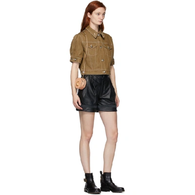 Shop Chloé Chloe Brown Denim Short Sleeve Jacket In 20d Musk Br