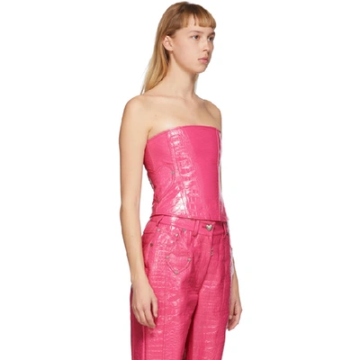 Shop Saks Potts Pink Croc Faux-leather Perez Corset Tank Top