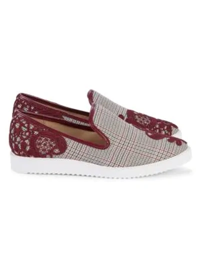 Shop Karl Lagerfeld Carlyn Lace Embroidery Plaid Loafers In Burgundy