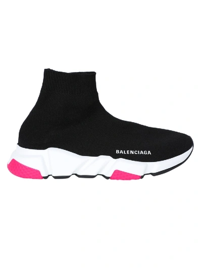 Shop Balenciaga Black And Pink Speed Knit Sneakers