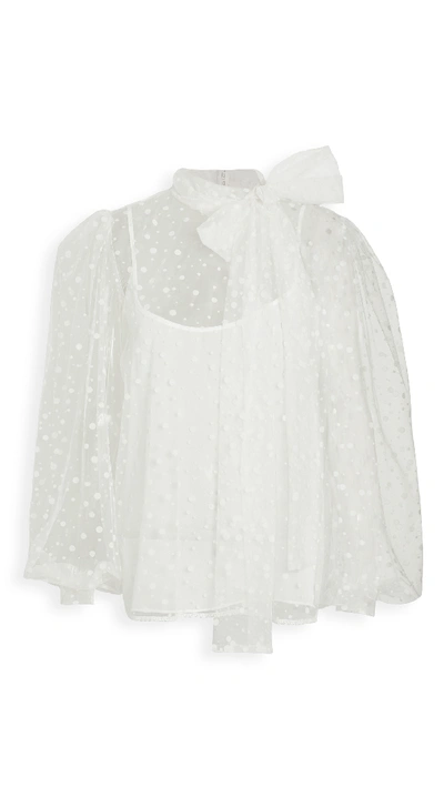 Shop Costarellos Flocked Dot Pussybow Blouse In Off-white