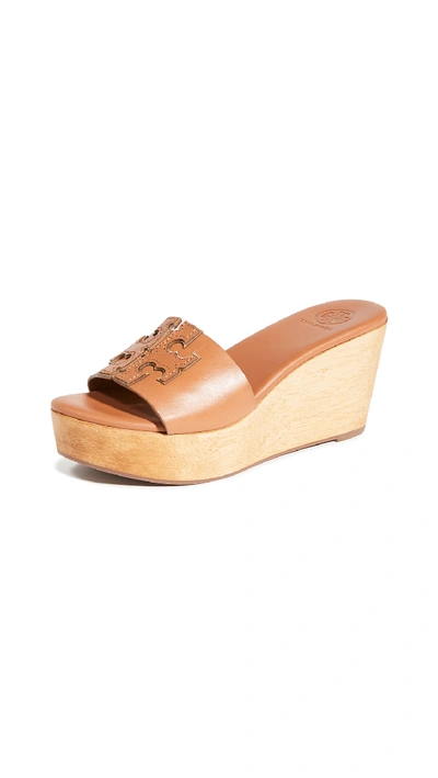Shop Tory Burch 80mm Ines Wedge Slides In Tan/gold