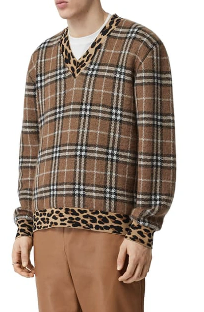 Shop Burberry Leopard & Check Jacquard Sweater In Warm Walnut