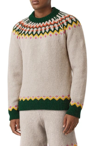 Shop Burberry Fair Isle Wool Sweater In Sesame