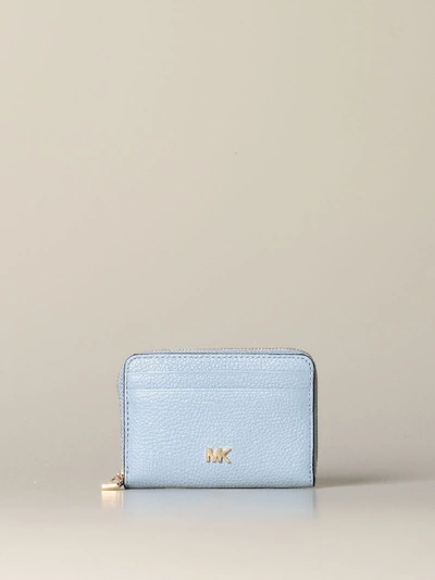 Shop Michael Michael Kors Wallet Mott Mini  Wallet In Leather With Metallic Logo In Blue