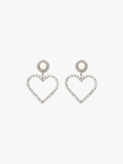 Shop Alessandra Rich Silver Tone Crystal Heart Drop Earrings
