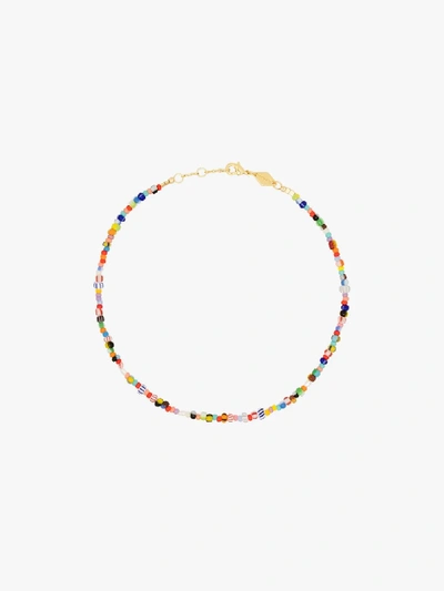 Shop Anni Lu Gold-plated Petit Alaia Beaded Anklet In Blue