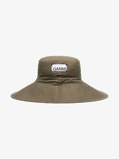 Shop Ganni Khaki Ripstop Cotton Hat In Green