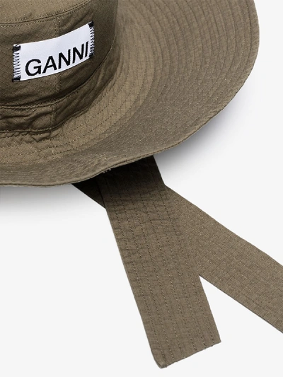 Shop Ganni Khaki Ripstop Cotton Hat In Green