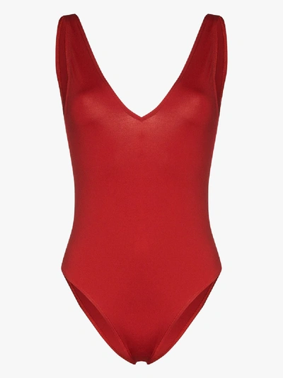 Shop Asceno Comporta V-neck Swimsuit In Red