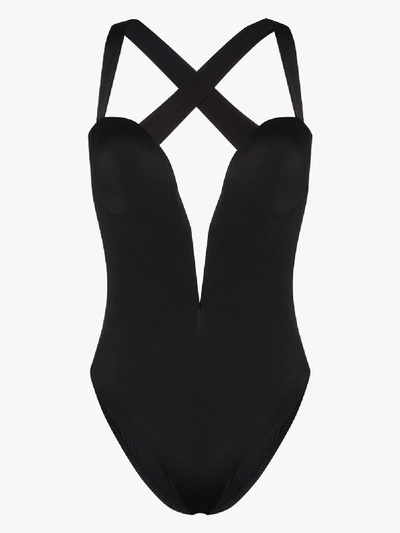 Shop Versace Black Plunging Neckline Swimsuit