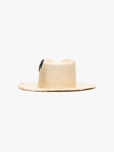 Shop Nick Fouquet Neutral Black Bird Straw Hat In Neutrals