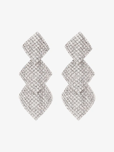 Shop Alessandra Rich Silver Tone Triple Square Crystal Earrings
