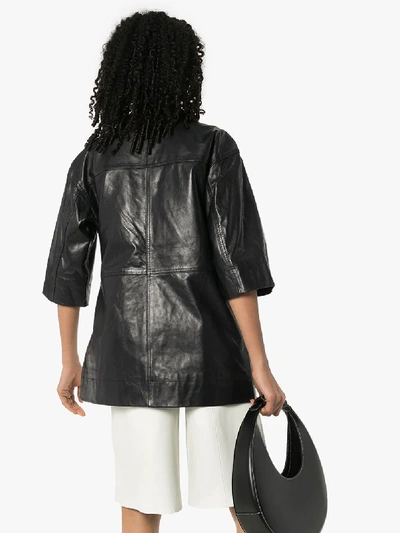 Shop Ganni Wrap Lambskin Leather Jacket In Black