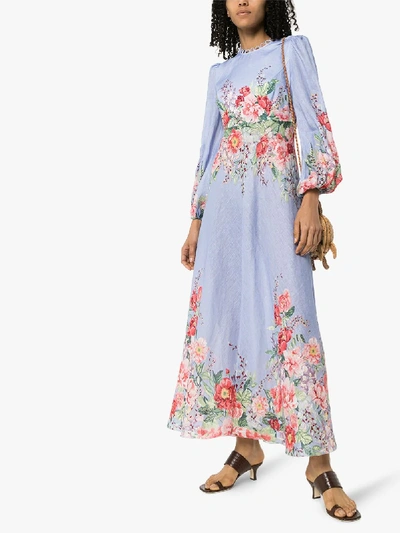 Shop Zimmermann Blue Bellitude Floral Print Linen Dress